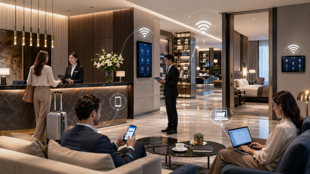 Technologie hôtelière pour améliorer l’accueil et les services clients dans un hôtel moderne